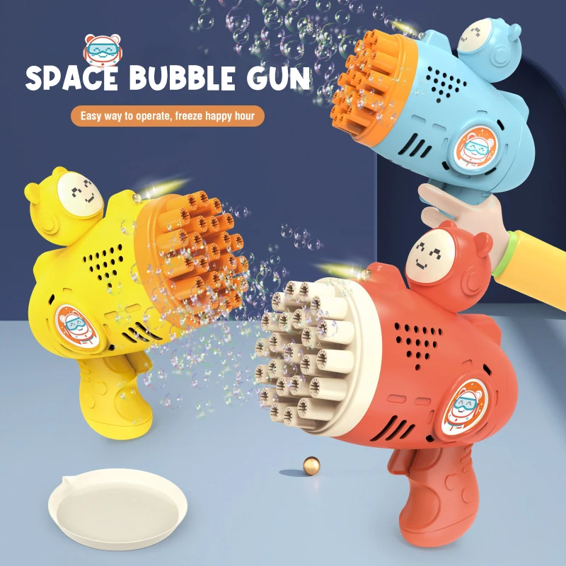 

23-Hole Light Bubble Gun Astronaut Bubble Machine Toy for Children Summer Outdoor Weding Party Cute Bear Soap Blowers Toys Gifts