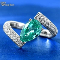 wong rain 100 925 sterling silver 1 5ct pear paraiba tourmaline created moissanite gemstone asymmetrical ring for women jewelry