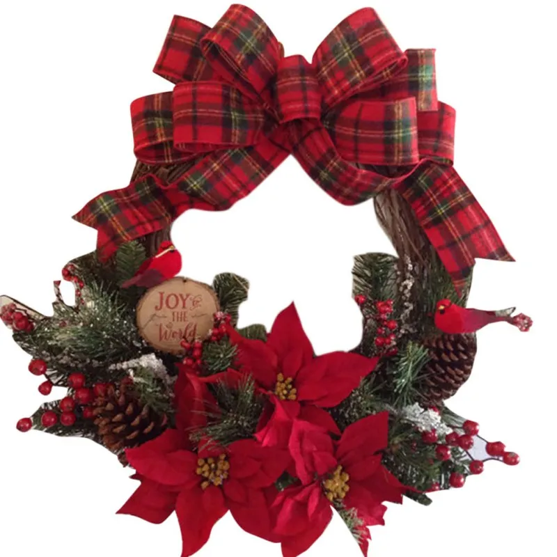 American Christmas Wreath JOY Rattan Ring Country Rattan Ring Christmas Decoration Unique Garland Scottish Rattan Ring