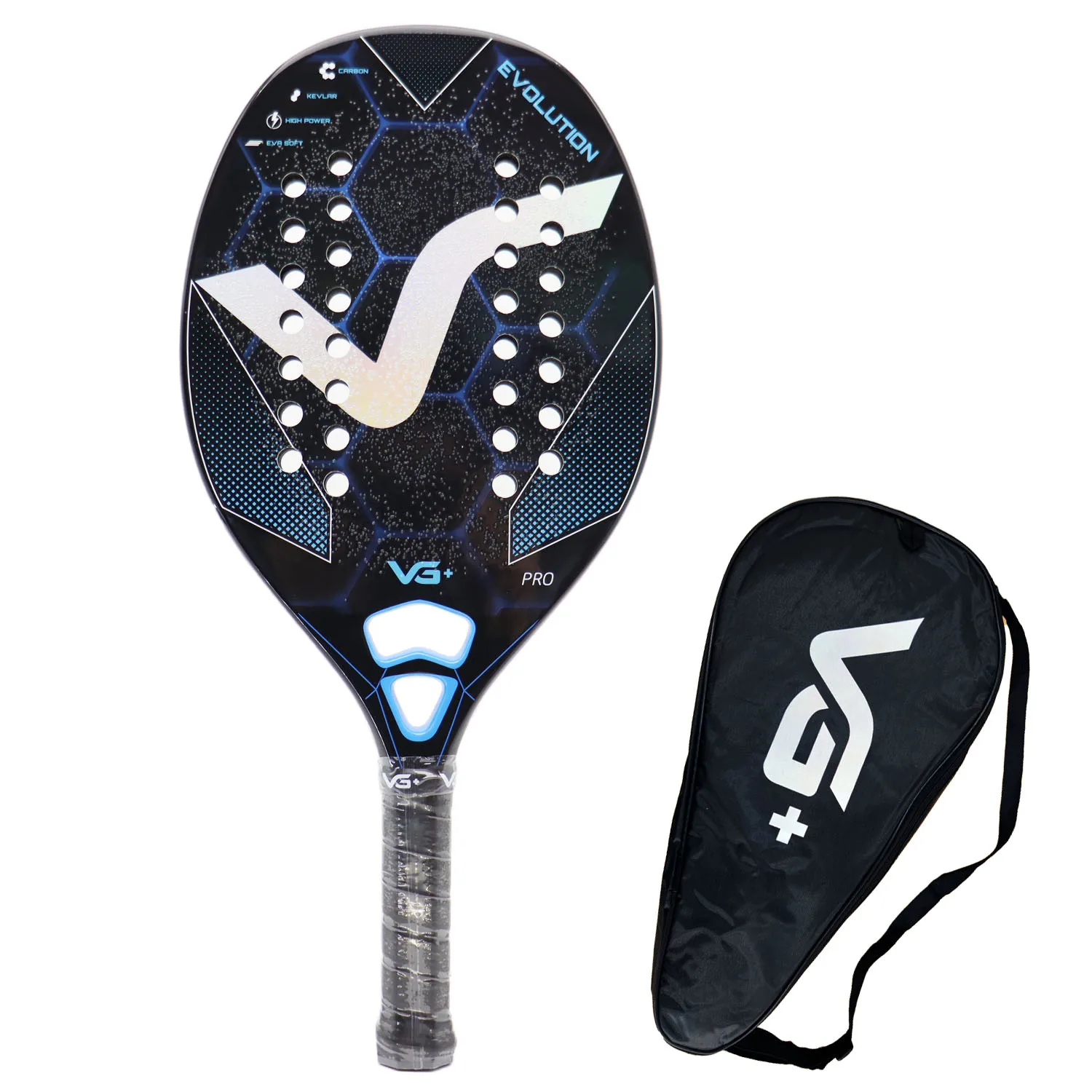 Beach Tennis Racket with Cover Bag Full Carbon with Shiny 3D Surface Non-slip Grip Handle for Beach Sports Vacations and Practie