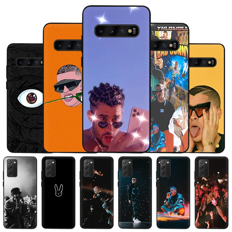 

Fashion Bad Bunny Pattern Black Phone Case for Samsung A03 A50 A70 F62 F52 A30 A20s A02 F42 F23 A40 A10e F12 F22 F41 A90 Cover