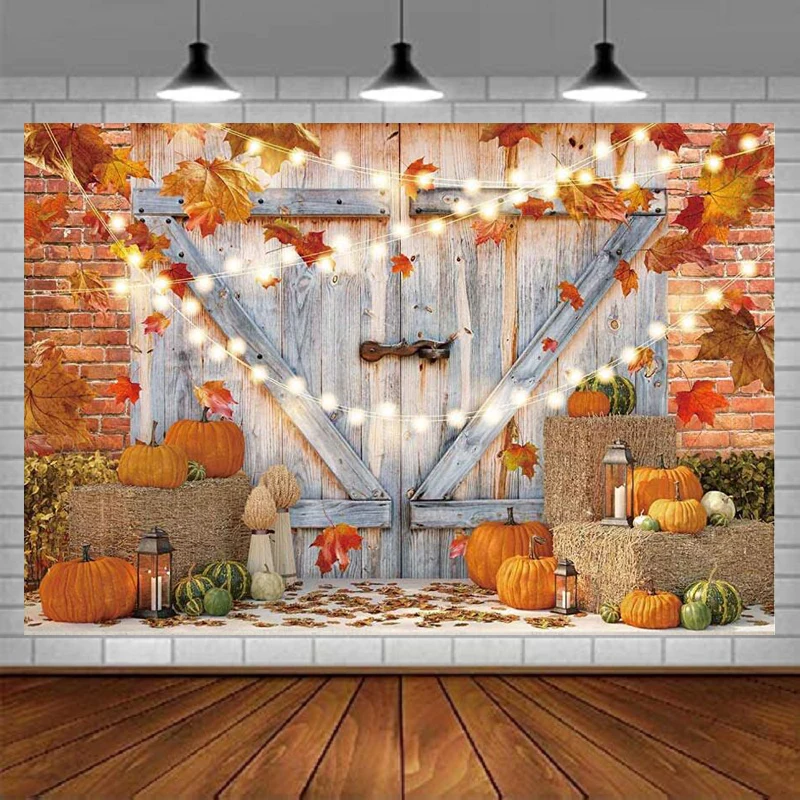 

Fall Thanksgiving Photography Backdrop Autumn Pumpkin Harvest Barn Background Maple Baby Shower Banner Decoration Birthday Party