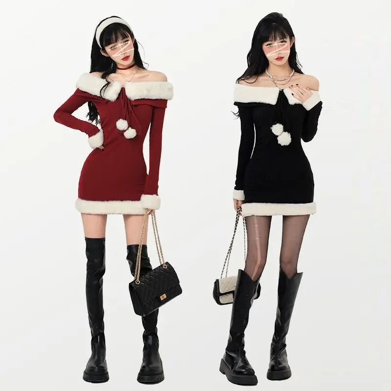 

Новинка, женское платье на рождественскую тему, сексуальная милая атмосферная жаккардовая короткая юбка с перекрестным ремешком