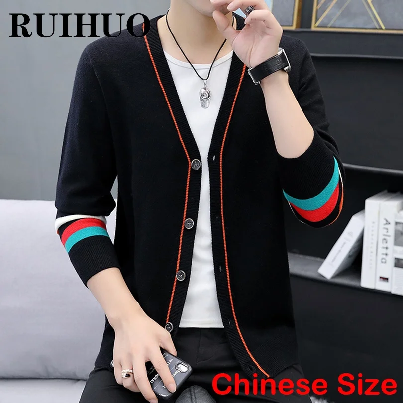 

RUIHUO Полосатый черный мужской кардиган Роскошный джемпер мужские свитера Одежда китайский Размер 2XL 2022 осень зима новое поступление