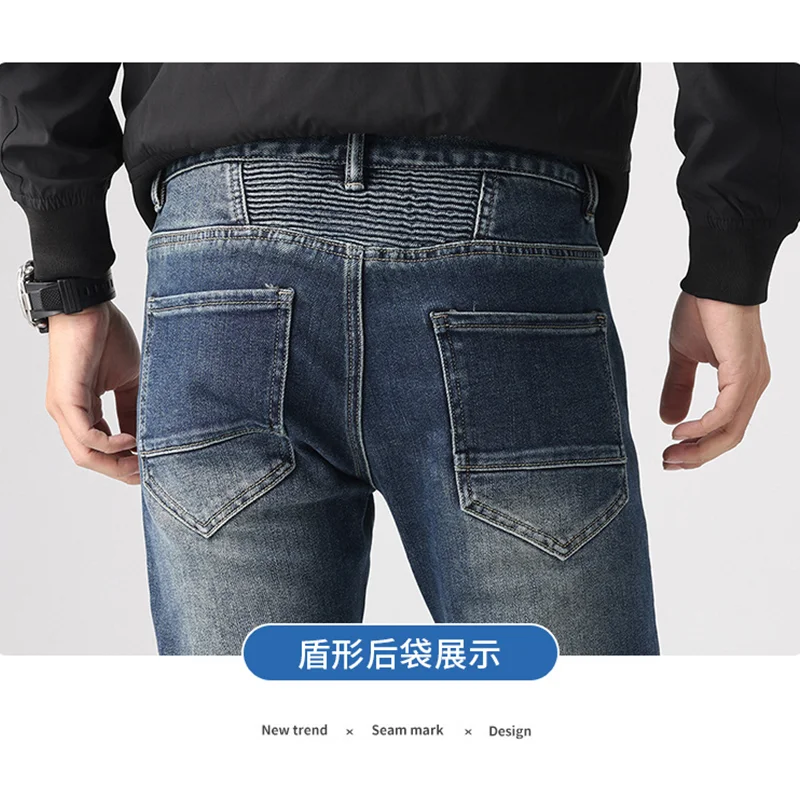 Streetwear Men 2022 New Pattern Recreational Blue Pants Elastic Force Straight Cylinder Self-cultivation Jeans Autumn Female