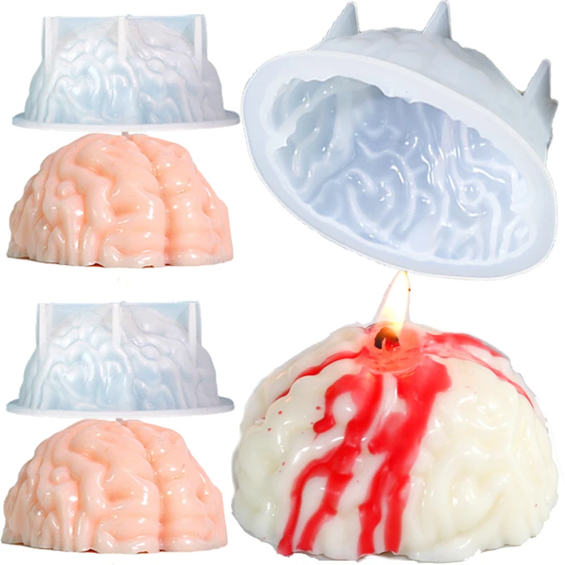 

Halloween DIY Brain Silicone Candle Mold for Aromatherapy Candle Plaster Ornaments Reusable Soap Epoxy Resin Mould Handicrafts