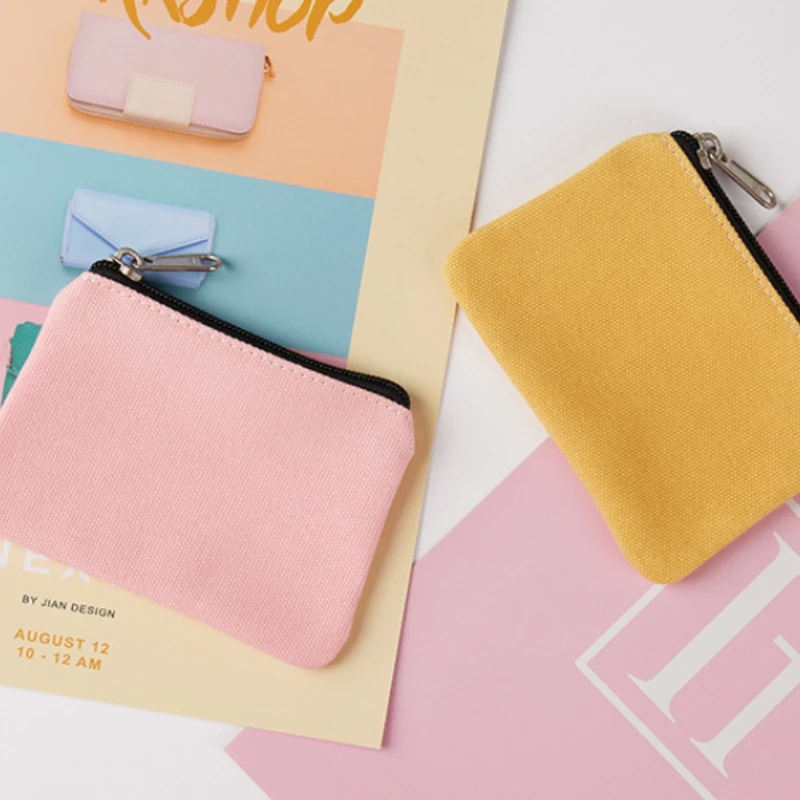 Solid Color DIY Canvas Coin Purse Zipper Mini Coin Key Bag Money Pocket Women Men Simple Coin Purse Small Wallet Kid Gift Pouch