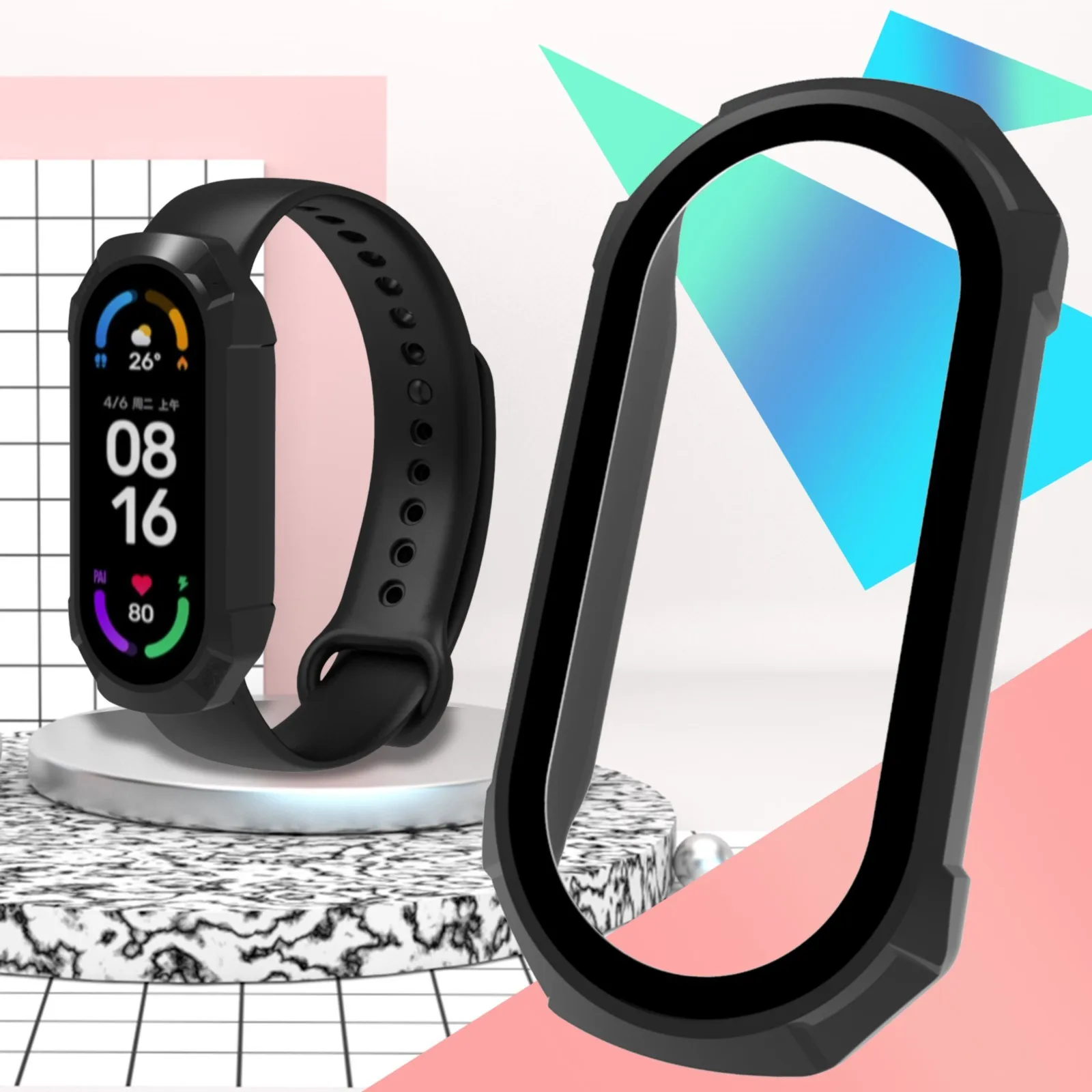 

Защитная крышка для экрана подходит для Mi Band 7 стеклянный Чехол + пленка смарт-ремешок для часов полное защитное покрытие браслеты для мужчи...
