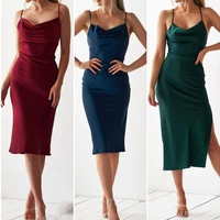 evening dresses for women 2022 sleeveless spaghetti strap smooth surface deep v neck satin banquet party dress female vestidos