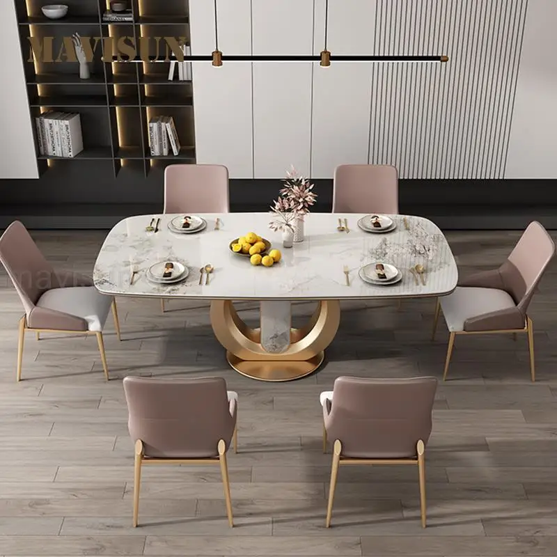 

Dining Room Set Delicate Stone Texture For Living Villa Home 75m High Stainless Steel Frame Rectangle Shape Dining Table Luxury