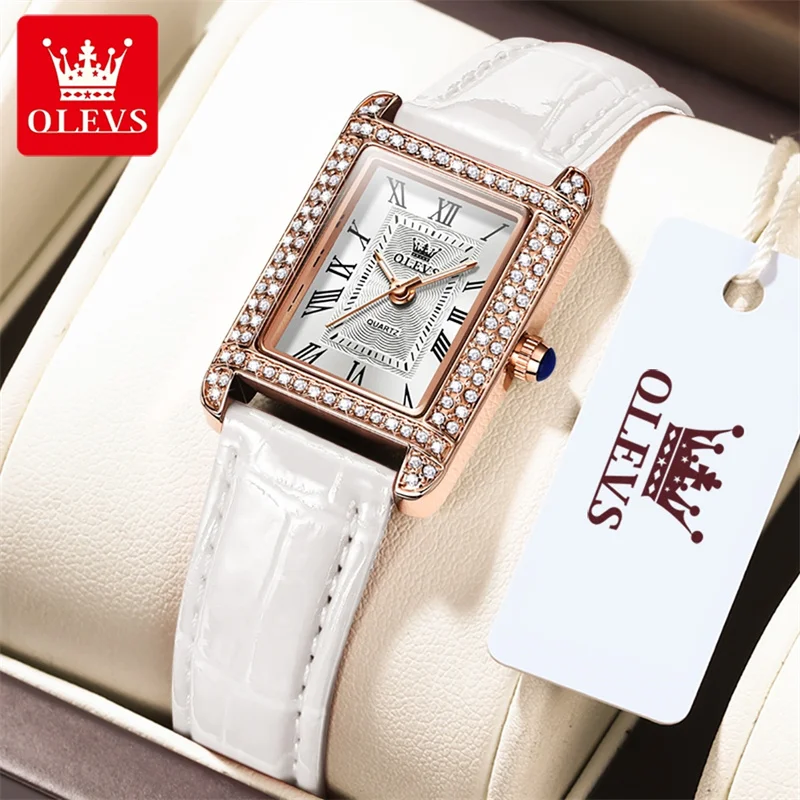 OLEVS Fashion Diamond Women Watches Leather Ultra Thin Quartz Watch Woman Romantic Clock Women's Watches Montre Femme New
