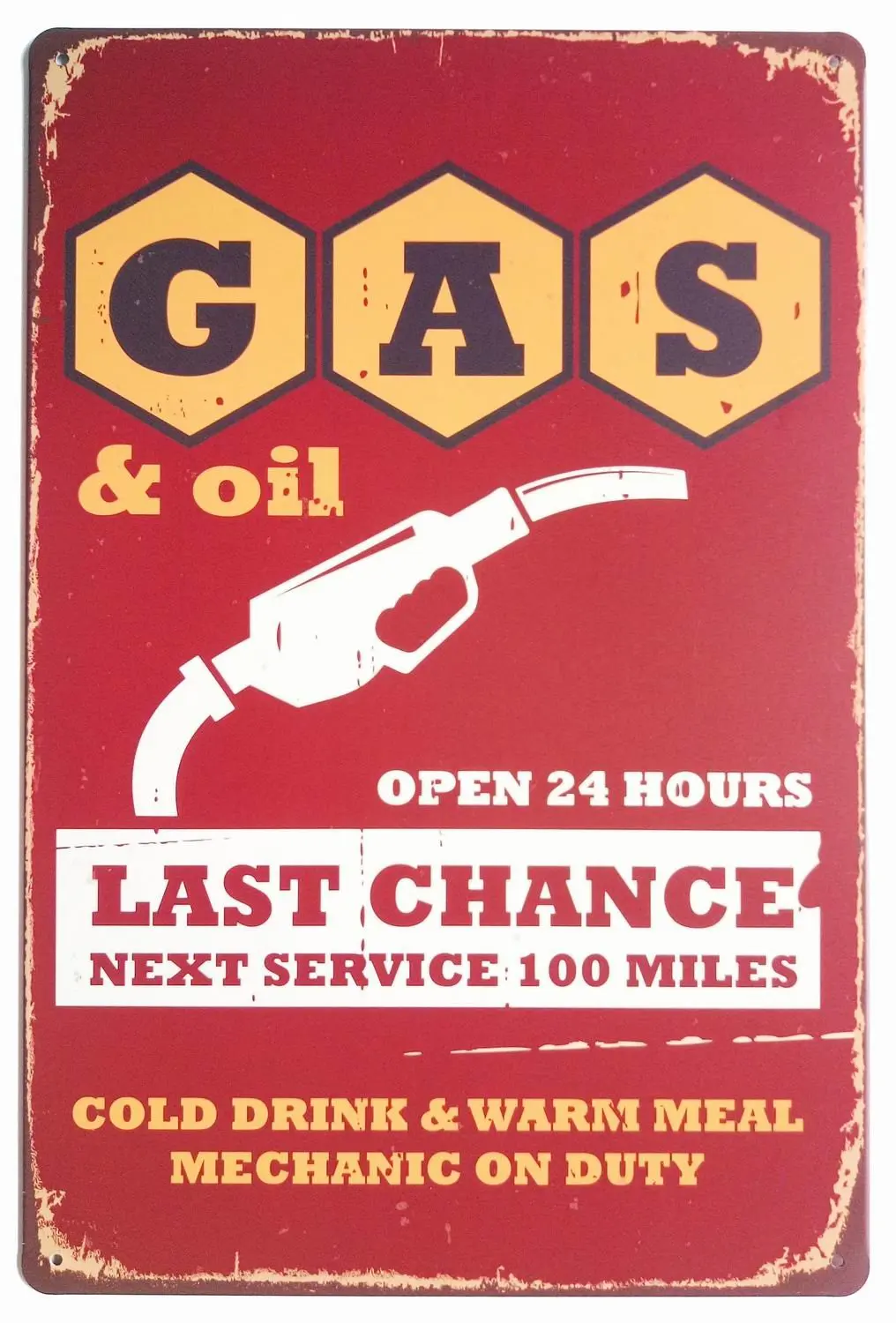 

Gas Oil Open 24 Hours Vintage Tin Sign Wall Decor 20 X 30 cm