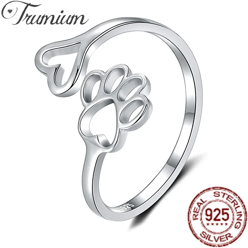 

Trumium Footprint Ring 925 Sterling Silver Paw Dog Pets' Rings For Women Engagement Adjustable Rings Fine Jewelry Gift