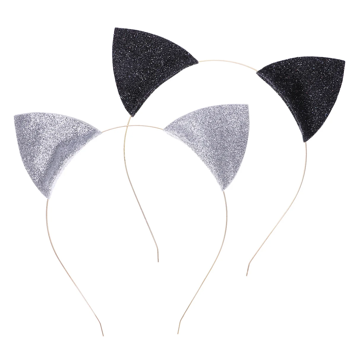 

2pcs Cat Ears Headband, Reversible Headbands with Sequins Cat Ears for Costume Party Festivals ( Black Silver )