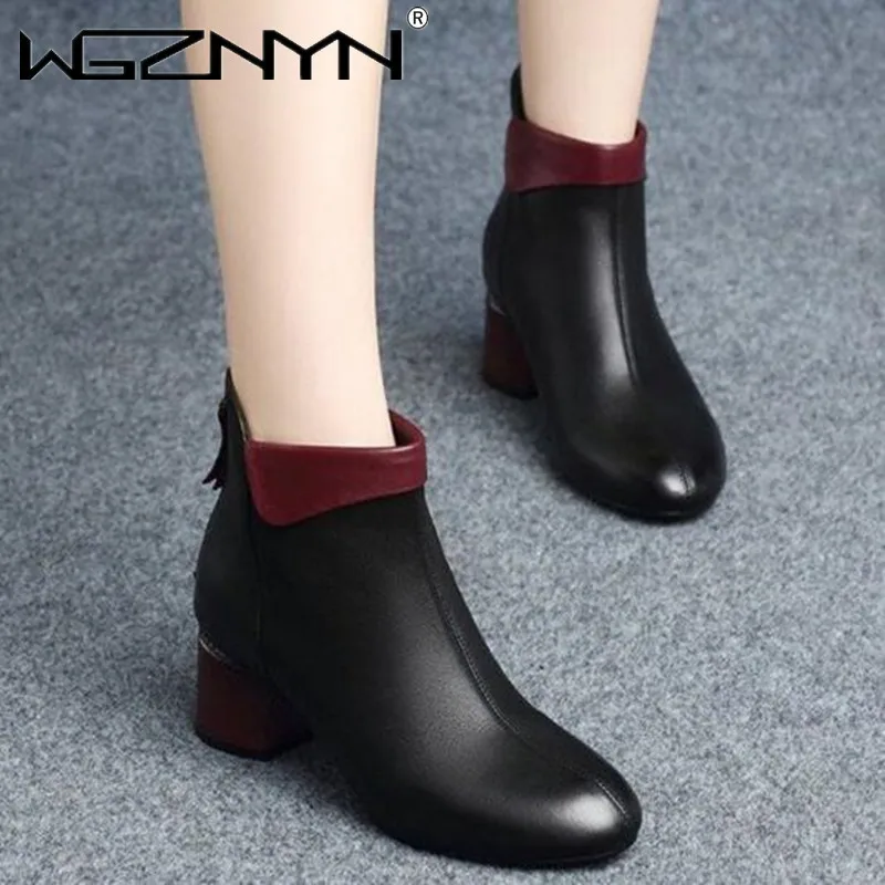 

2022 Women Ankle Boots Pumps Shoes Winter Autumn Ladies Plush Warm High Heels Pu Leather Fashion Pointed Toe Zip Short Female
