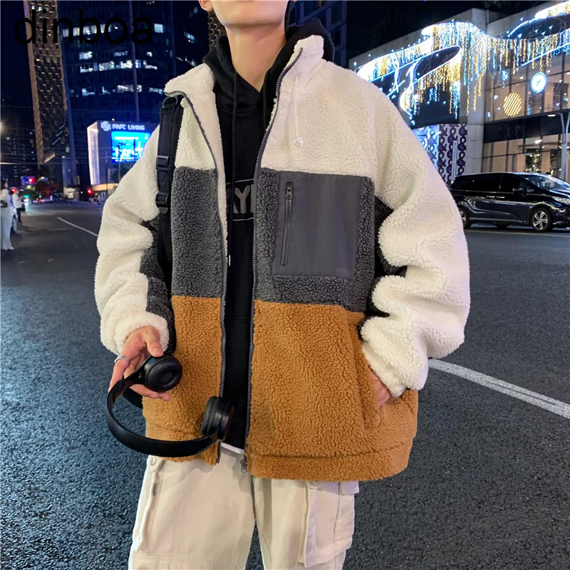 

Dinboa-зима 2022, новинка, модное повседневное флисовое пальто, подходящая расцветка, теплая свободная флисовая подкладка Y2k