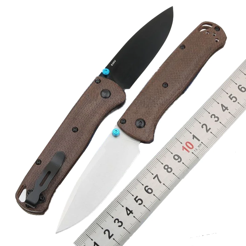 Фото Складной нож-бабочка BM535, карманный клинок Stonewash S30V, ручка из льняной/латуни, тактический, для самообороны, охоты, повседневного использования №1