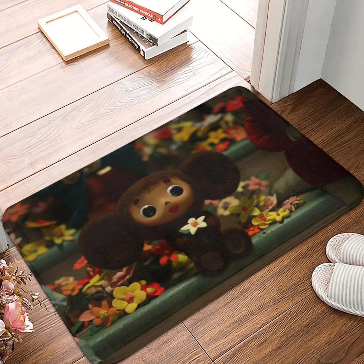

Cheburashka Non-slip Doormat Cheburashka Bouquet Living Room Bedroom Mat Welcome Carpet Home Pattern Decor