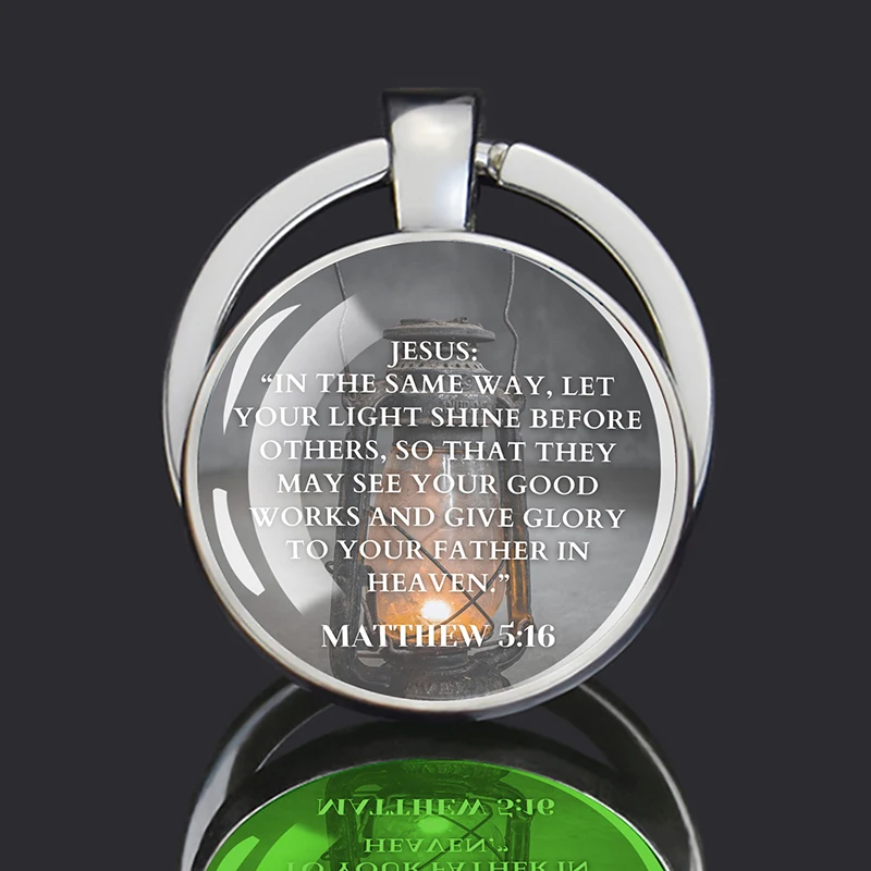 

Esspoc Fashion Bible Verse Keychain Jesus Said Quotes Double Side Glass Dome Car Keyring Luminous Scripture Key Chain Jewelry