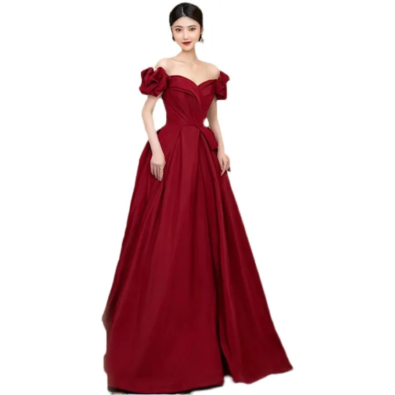 

O155 Princess Dinner Evening Dresses Elegant Women Bridesmaid Banquet Performance Satin Party Prom Dress Formal Long Gown