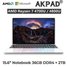 AKPAD RAM 36GB 2TB SSD 15.6 Inch Laptop Metal Ultrabook AMD Ryzen 7 4700U 4800U Windows 10 Gaming Computer Notebook 5G Bluetooth