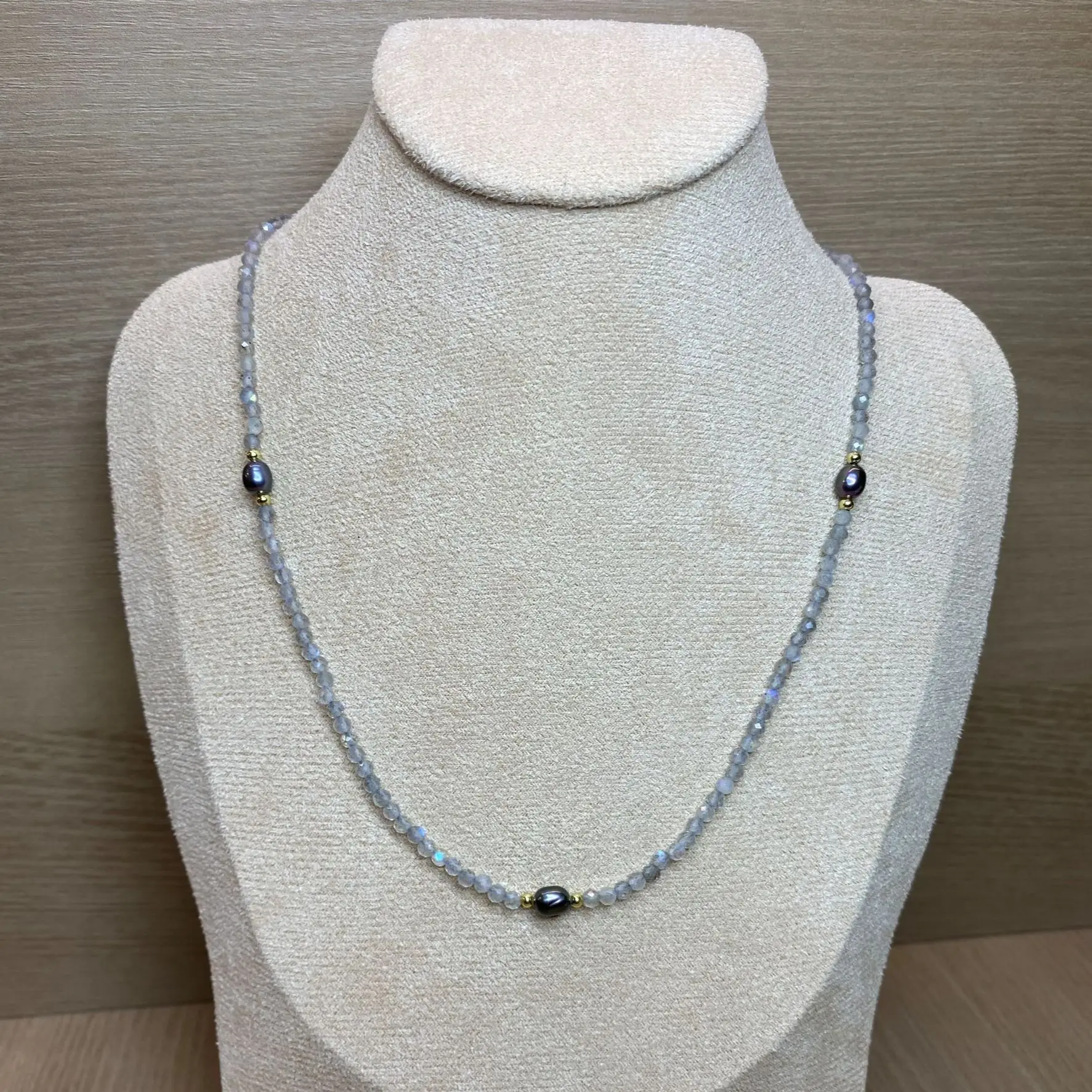 

Faceted Labradorite Black Pearl Necklace Delicate 14K Gold Filled Chains Gemstones Collier Femme Unique Women Gift BOHO Necklace