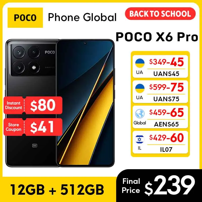 Фото Смартфон POCO X6 Pro 5G, глобальная версия, 12 ГБ ОЗУ, 512 ГБ памяти, процессор Dimensity 8300-Ultra, камера 64 МП с OIS, 6.67-дюймовый 120-герцовый дисплей DotDisplay, 67 Вт зарядка, NFC. №1