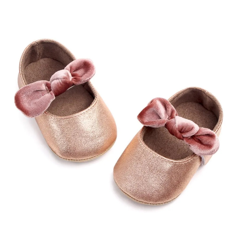 

Newborn Baby Girls PU Leather Princess Bowknot Cute Crib Shoes First Walkers Soft Soled Non-slip Footwear For 0-18M