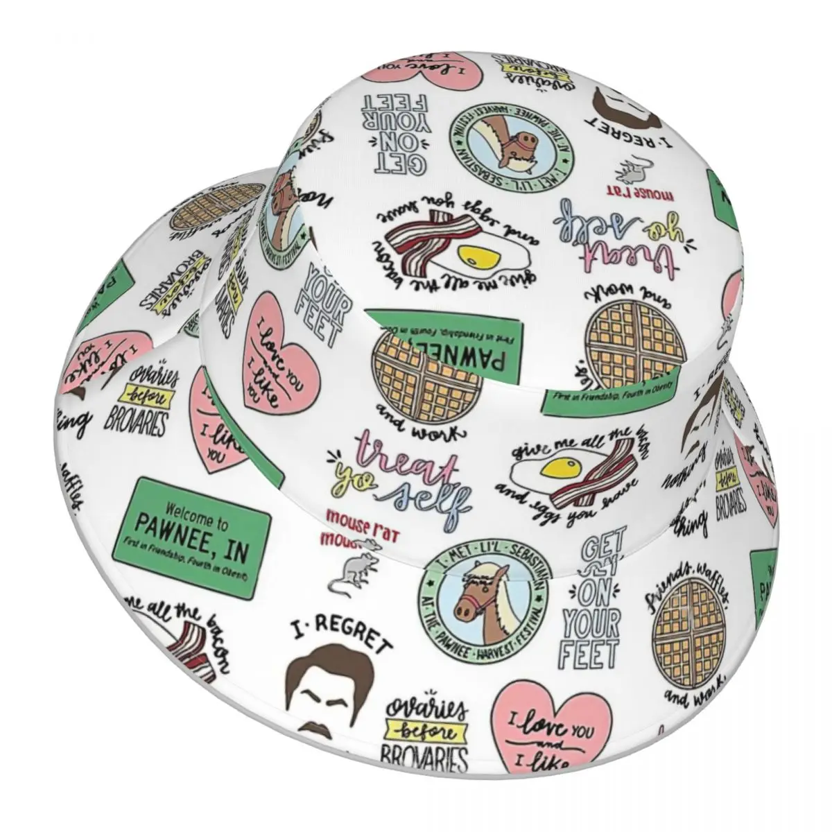 Parks And Recreation TV Show Art reflective Bucket Hat Men Women Bucket Hat Outdoor Sunscreen Beach Hat Sun Hiking Fishing Cap