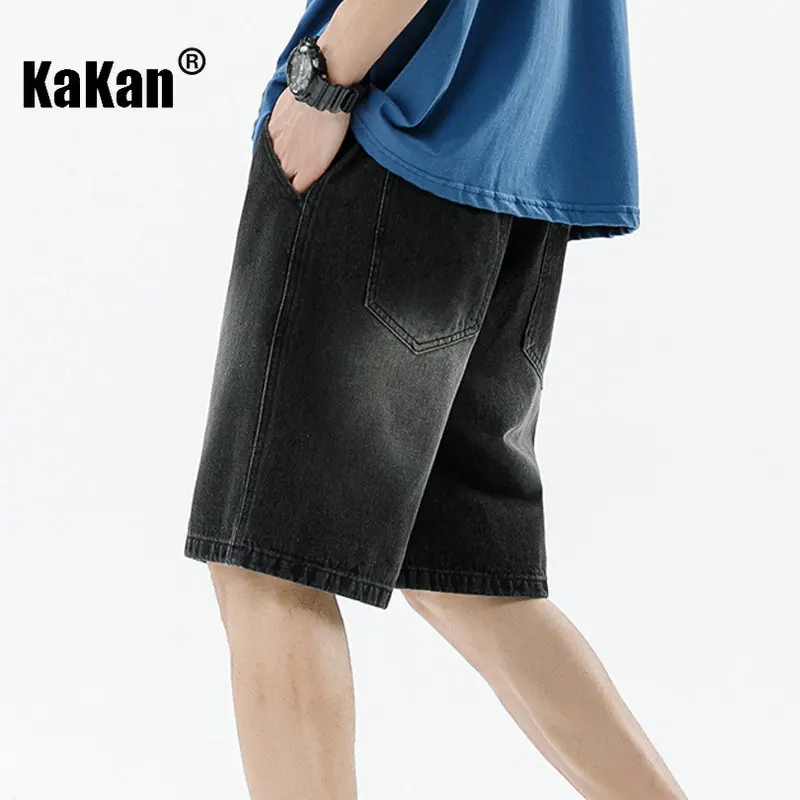 Kakan - Summer Gradient Patch Vintage Jeans Menswear, Relaxed Casual Capris Jeans Shorts K24-BK1508