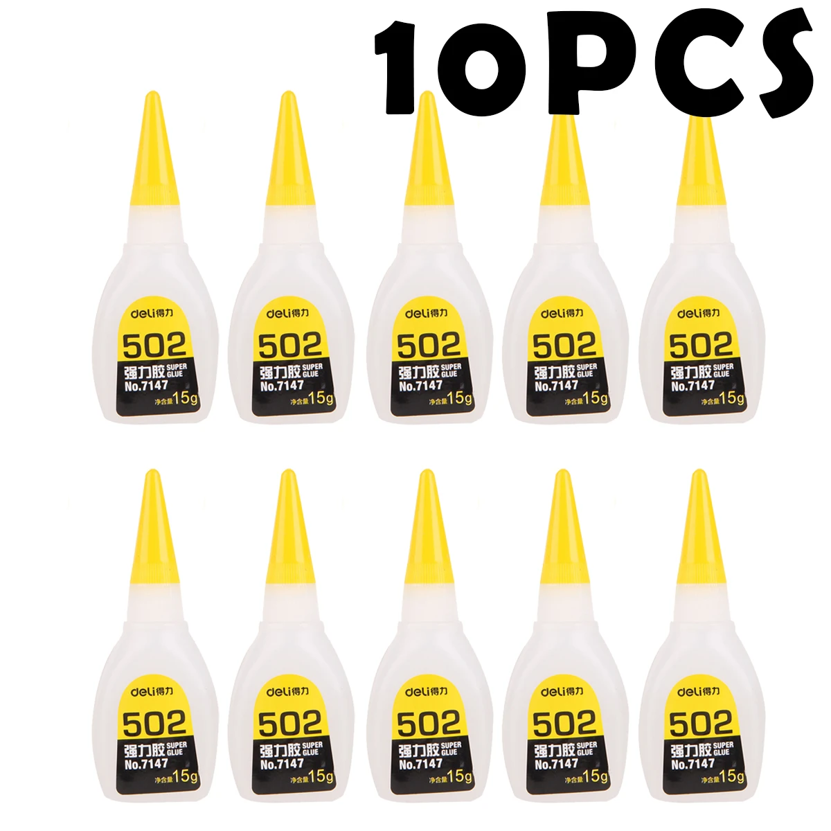 

10pcs Deli 502 Super Glue Instant Quick-drying Cyanoacrylate Adhesive Leather Rubber Wood Metal Strong Bond 15g Liquid Glue Tool