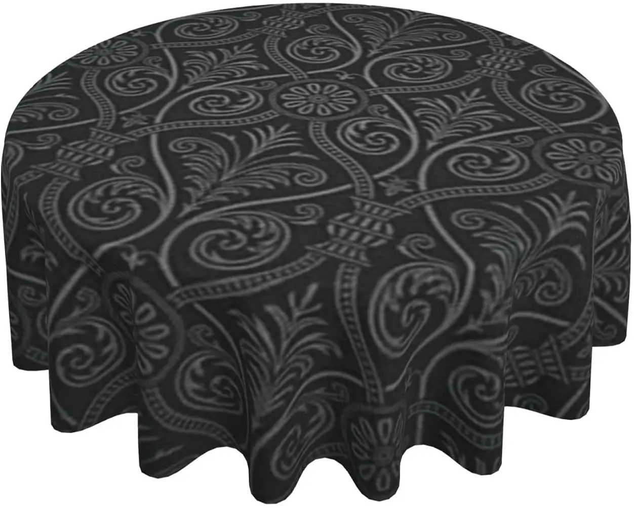 Черная Дамасская круглая скатерть с готическим узором для обеденной вечеринки