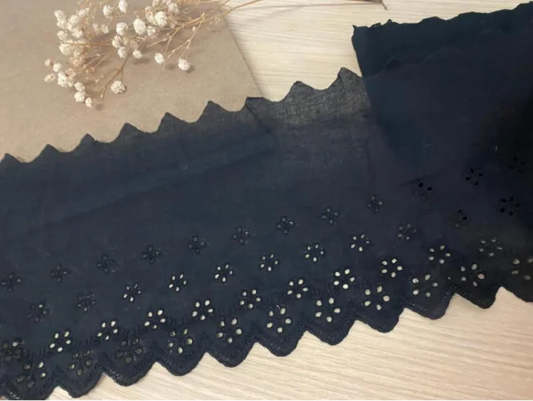 1 метр черная хлопчатобумажная кружевная отделка для костюма вышитая ткань