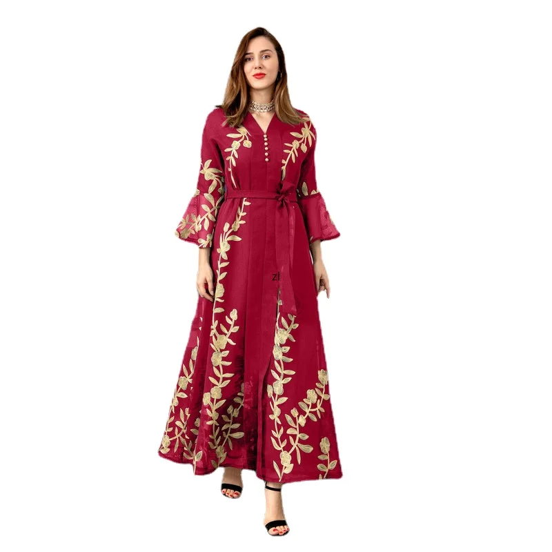 

Embroidered Kaftan Muslim Party Dress Abaya Women Imitation Linen Dubai Arab Saudi Moroccan Caftan Evening Robe Jalabiya Ramadan