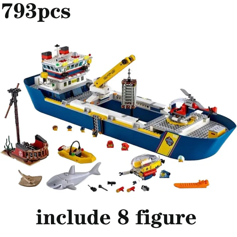 

793PCS City Street View Reconnaissance ship Model Building Blocks Ocean Boat Figures Assembly Bricks Toys For Kids Gifts