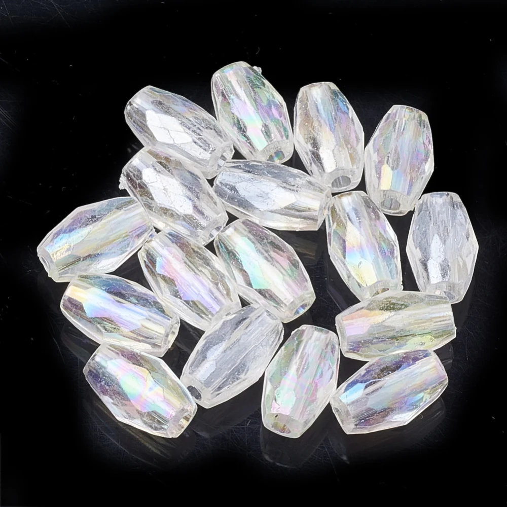

200pc Transparent Acrylic Beads AB Color Plated Faceted Oval Clear AB 10x6x5mm Hole: 1.5mm