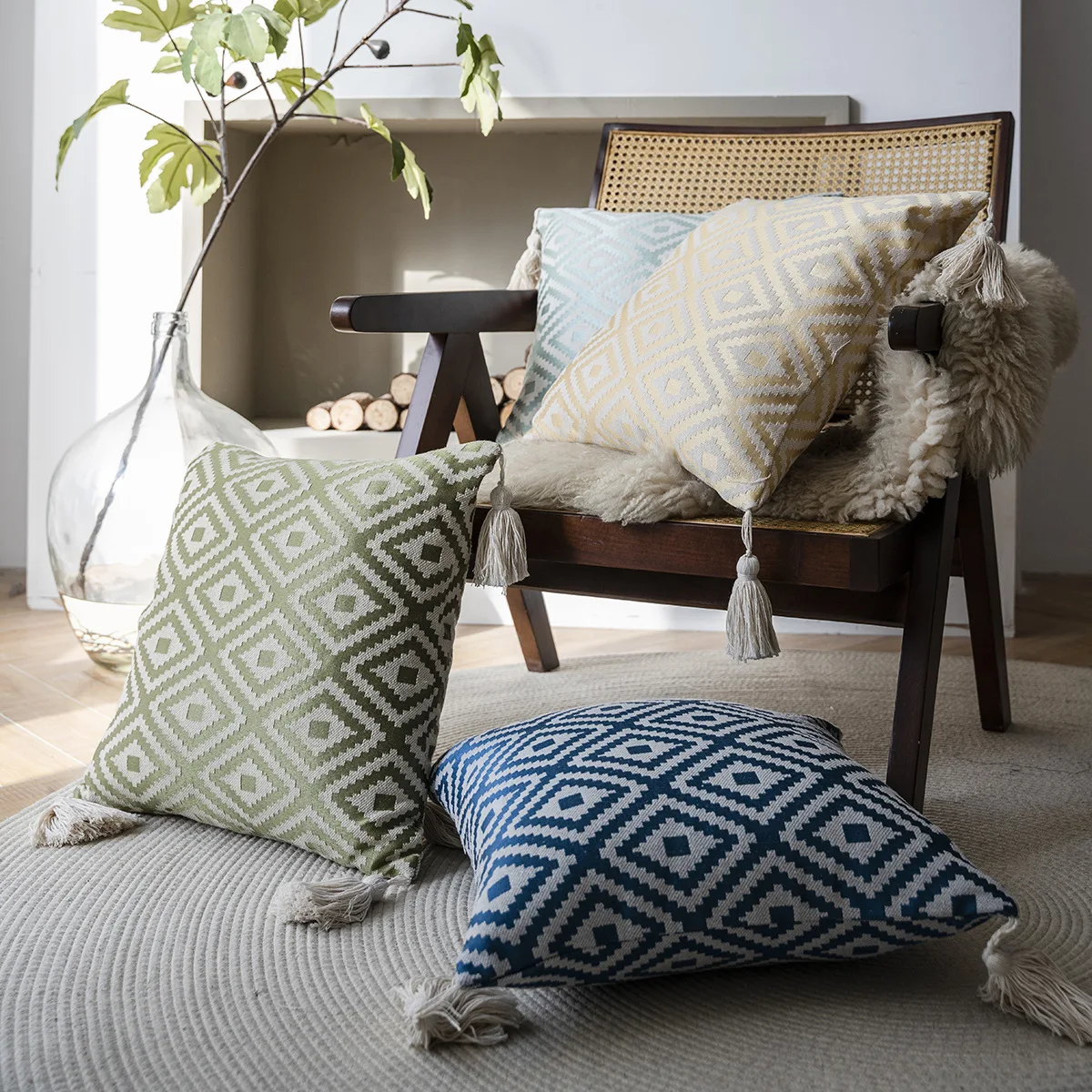 

Decorative Throw Pillow Covers Couch Pillows Linen Cushion Cover Sofa Living Room Navy Blue Check Plaid White Checkered Square