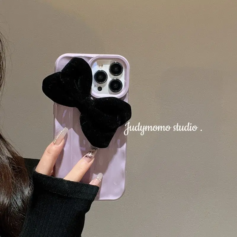 

For iphone14promax 13 12 11 x Series personality creative taro purple bow silicone all-inclusive fall proof phone case