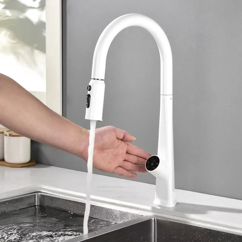 Матовый золотой умный сенсорный смеситель для кухни цифровой дисплей