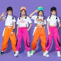 kid kpop hip hop clothing white crop top t shirt streetwear strap cargo jogger pocket pants for girl jazz dance costume clothes