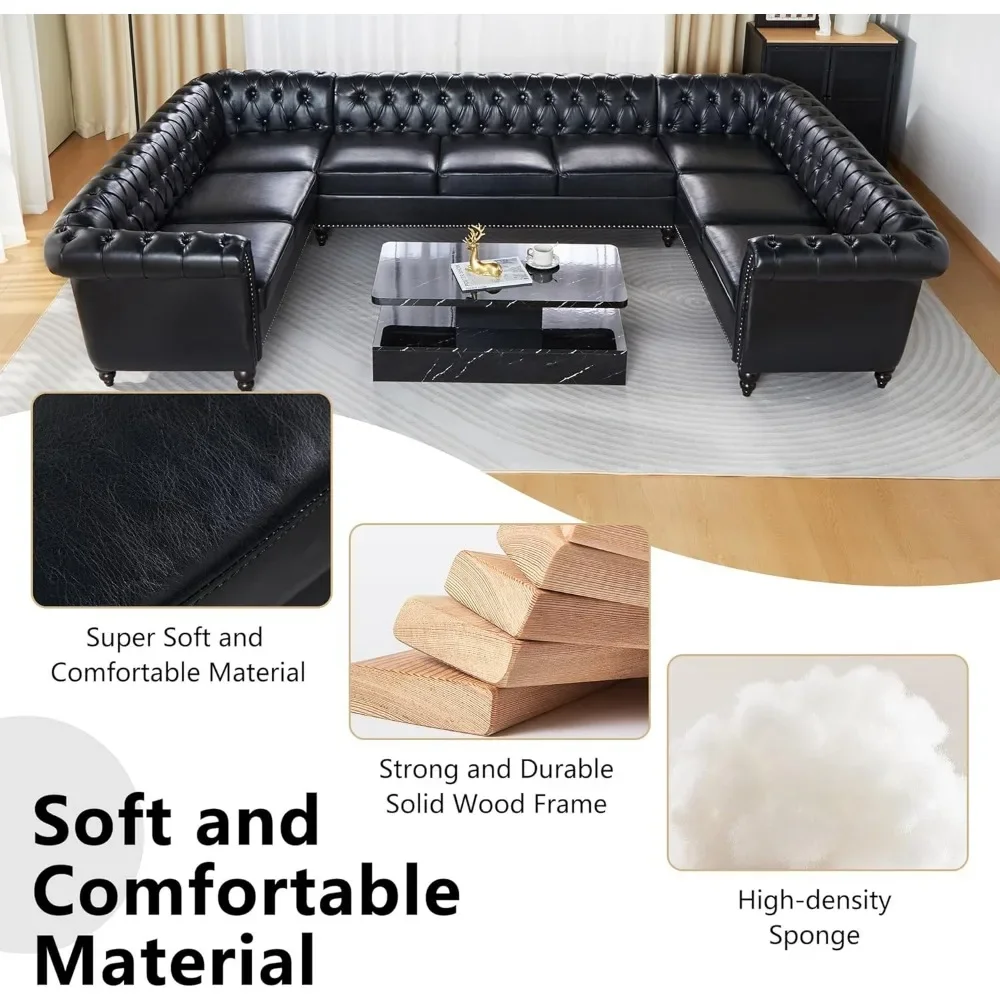 U-образный диван секционный кожаный из искусственной кожи 9-местный мягкий с