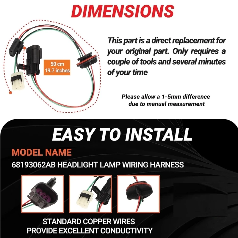 Профессиональный кабель фар в сборе заменяет 68193062AB 6281930 надежный пластиковый
