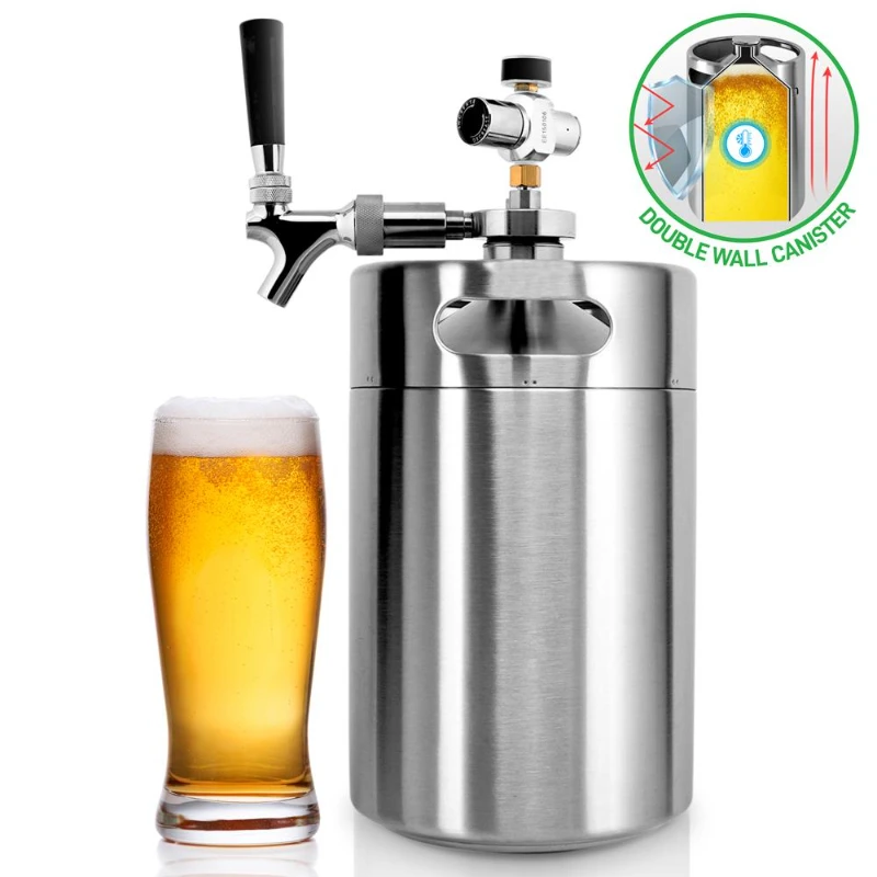 

Pressurized Beer Mini Keg System - 128oz Double-Walled Stainless Steel Growler Tap Portable Mini Keg Dispenser Kegerator Kit w/