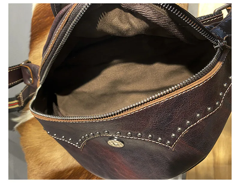 Retro Fashion High Quality Natural real Leather Men Brown Chest Bag Daily Outdoor Travel Sports Lightweight Messenger Bag Teens