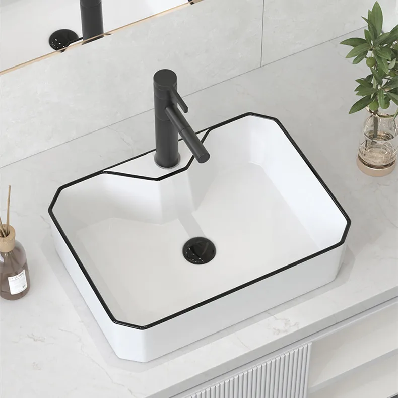 

Elegant Wash Basin Table Water Square Household Balcony Face Cleaned Single Piece Ceramic Toilet Hotel Suitable Bathroom Sink