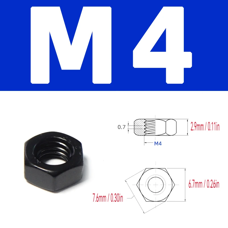 

Черные шестигранные гайки из нержавеющей стали SS304 DIN934 M2-M8