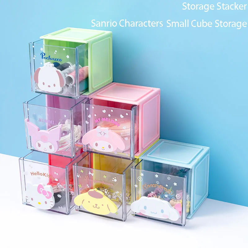 

Kawaii Cartoon Sanrio Hello Kitty Kuromi My Melody Cinnamonroll Square Storage Box Cute Beauty Bedroom Desktop Jewelry Box