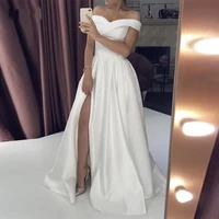 elegant high slit mermaid evening dress 2022 off the shoulder rushed pleated formal party gown simple sleeveless prom dresses