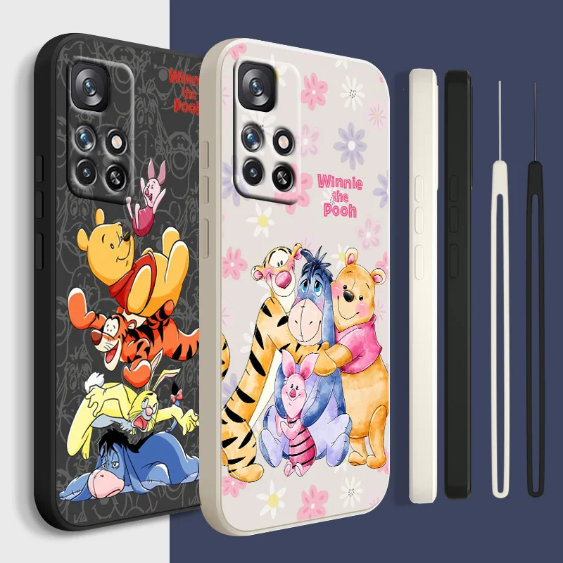 

Winnie the Pooh Cute For Redmi K50 K40 K30 K20 10C X 9C T AT A 8A 7A Gaming Pro Plus Liquid Rope Silicone Phone Case
