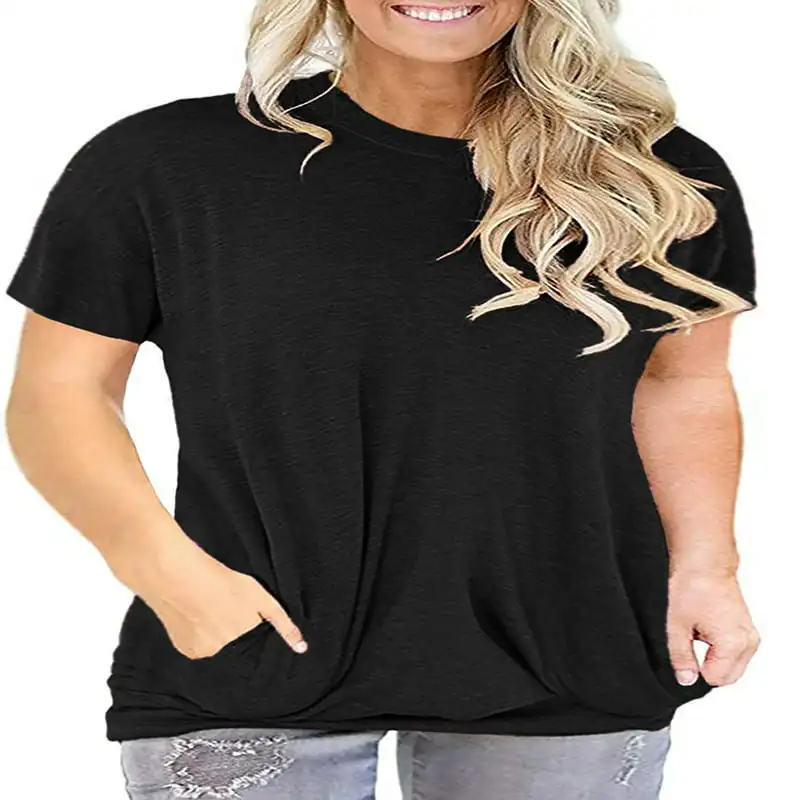 

Plus Size Tunics Tops for Womens Short Sleeve Round Neck T Shirts with Pockets